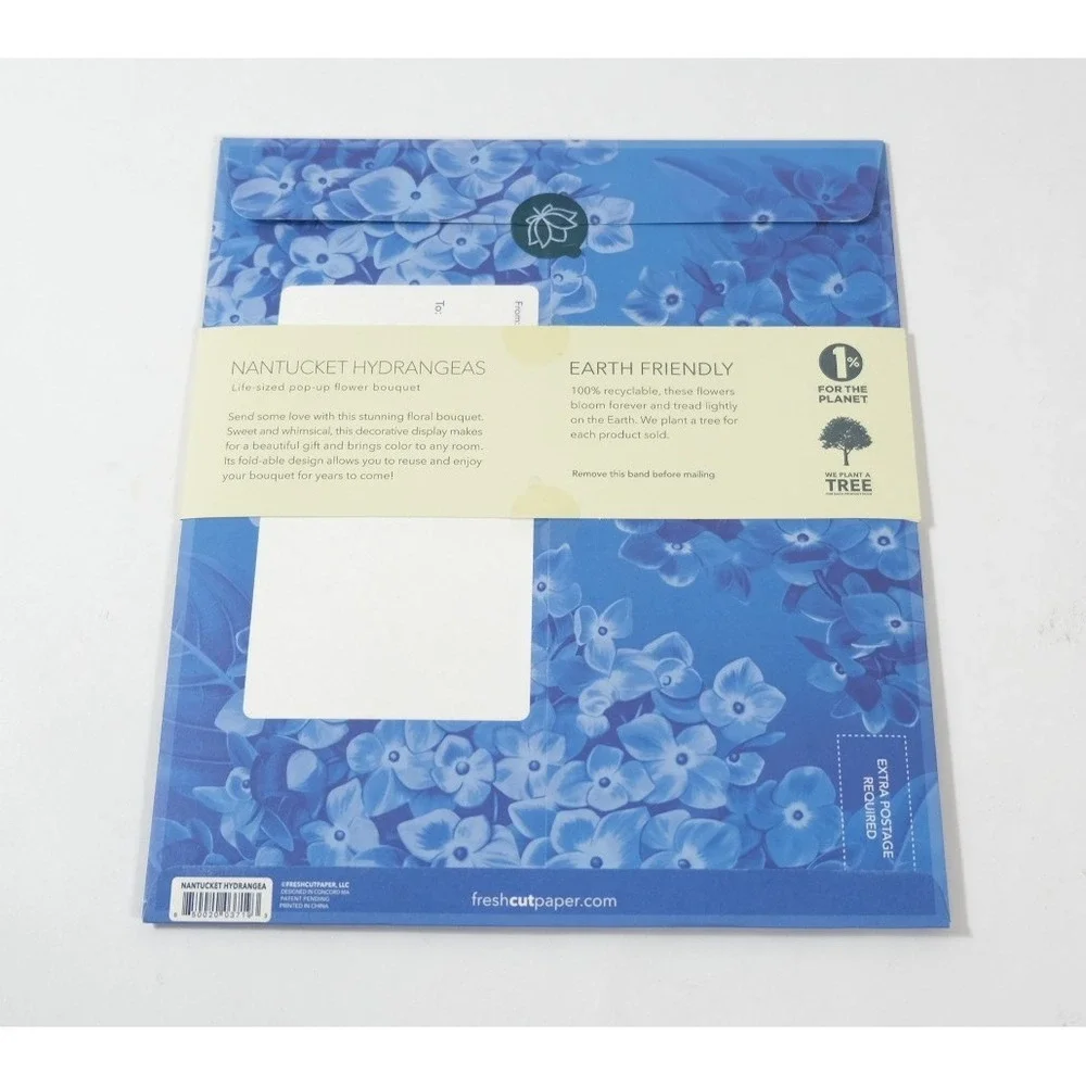 Freshcut Paper Pop-Up Bouquet Blue Nantucket Hydrangeas‎ Floral With Note Card